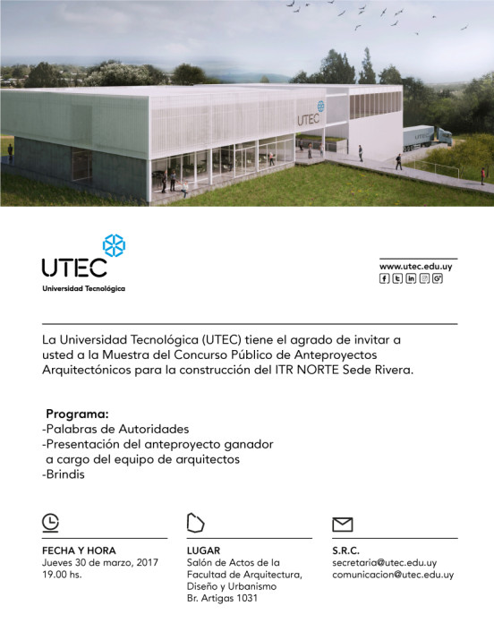 Invitación Muestra concurso anteproyectos arquietectónicos ITR Norte
